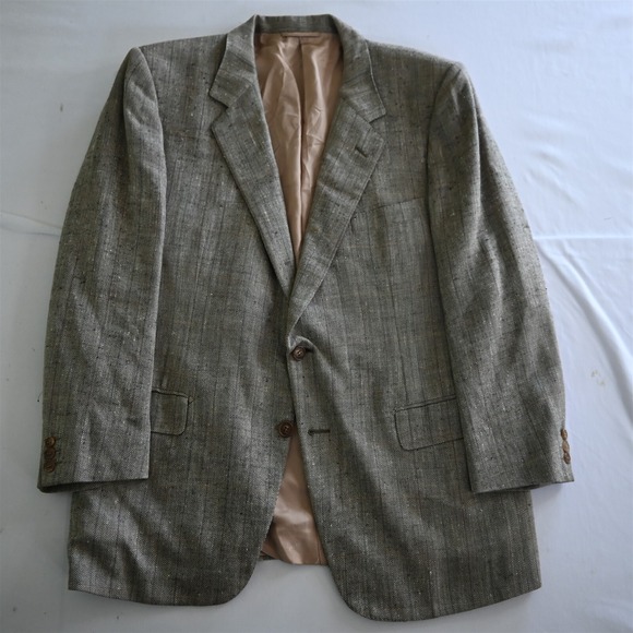Giorgio Beverly Hills 42S Herringbone Silk Wool Tweed Blazer Jacket Sport Coat‎